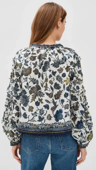 Ulla Johnson Azrou Cotton Long Sleeve Blouse Porcelain | Thumbnail 3