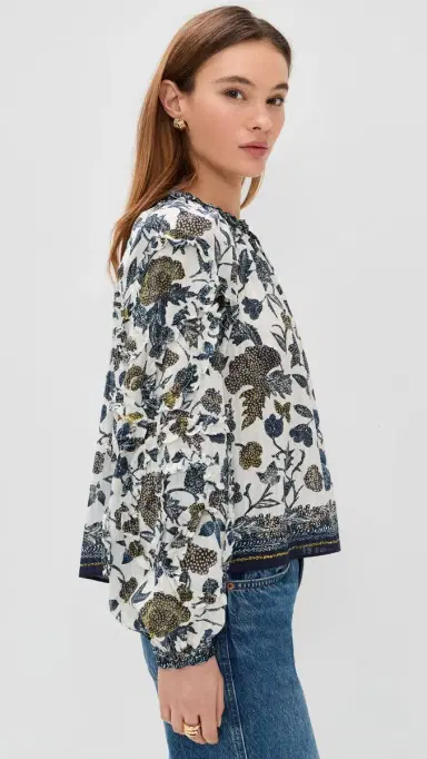 Ulla Johnson Azrou Cotton Long Sleeve Blouse Porcelain | Thumbnail 4