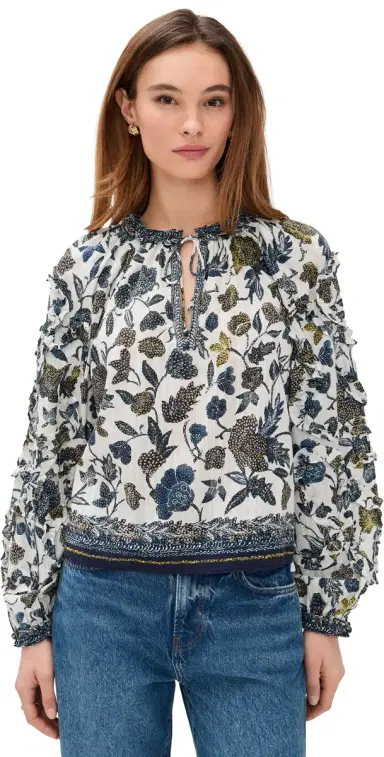 Ulla Johnson Azrou Cotton Long Sleeve Blouse Porcelain | Thumbnail 1