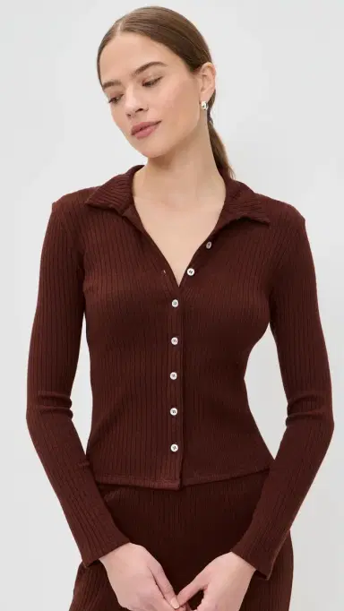 LE BOP Mia Ribbed Cardigan Chocolate | Thumbnail 2 LE BOP Mia Ribbed Cardigan Chocolate | Thumbnail 2