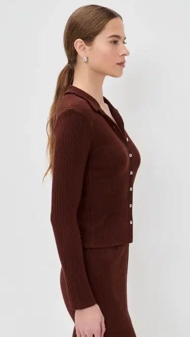 LE BOP Mia Ribbed Cardigan Chocolate | Thumbnail 4 LE BOP Mia Ribbed Cardigan Chocolate | Thumbnail 4