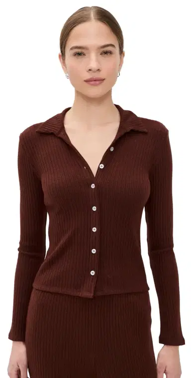 LE BOP Mia Ribbed Cardigan Chocolate | Thumbnail 1 LE BOP Mia Ribbed Cardigan Chocolate | Thumbnail 1