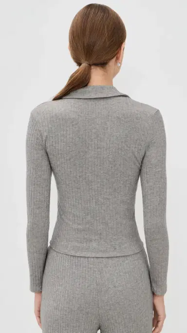 LE BOP Mia Ribbed Cardigan Heather Grey | Thumbnail 3