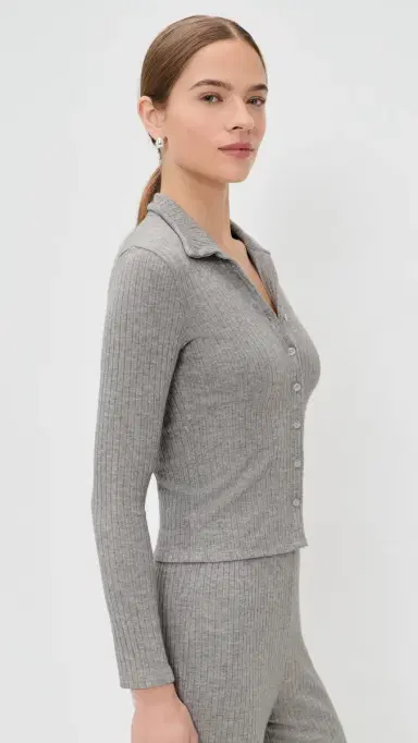 LE BOP Mia Ribbed Cardigan Heather Grey | Thumbnail 4