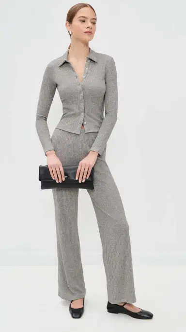 LE BOP Mia Ribbed Cardigan Heather Grey | Thumbnail 5