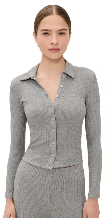 LE BOP Mia Ribbed Cardigan Heather Grey | Thumbnail 1