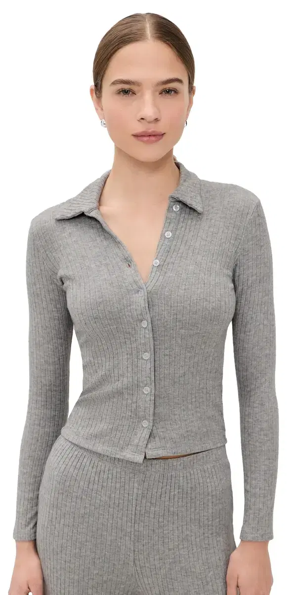 LE BOP ia Ribbed Cardigan Heather Grey