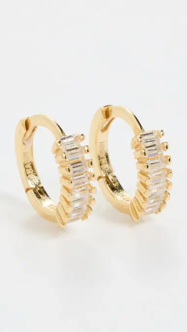 Shashi Teagan Huggie Hoop Earrings Gold One Size | Thumbnail 2