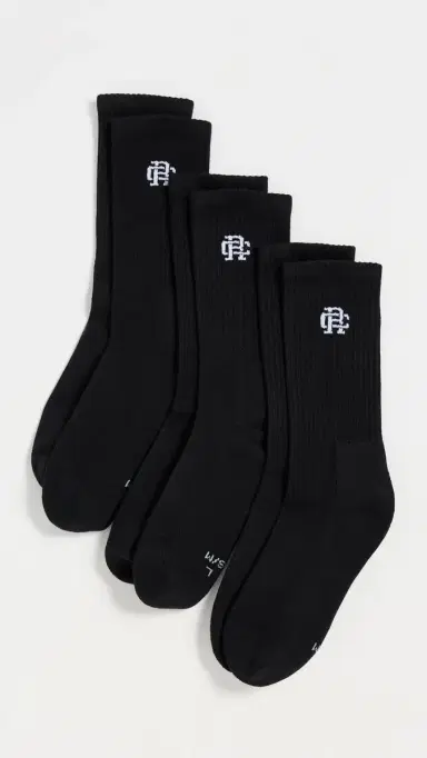 Reigning Champ 3 Pack Classic Crew Socks Black | Thumbnail 2