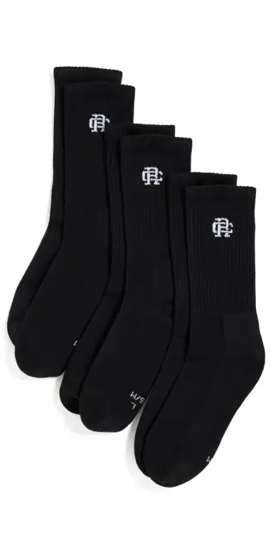Reigning Champ 3 Pack Classic Crew Socks Black | Thumbnail 1
