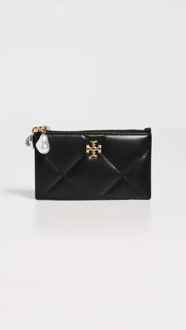 Tory Burch Kira Diamond Quilt Charm Zip Card Case Black One Size | Thumbnail 2