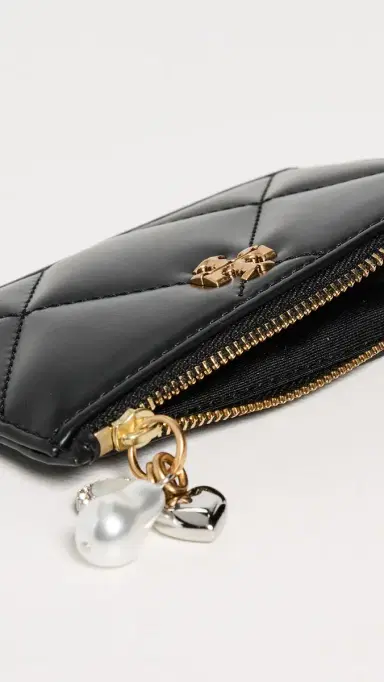 Tory Burch Kira Diamond Quilt Charm Zip Card Case Black One Size | Thumbnail 5