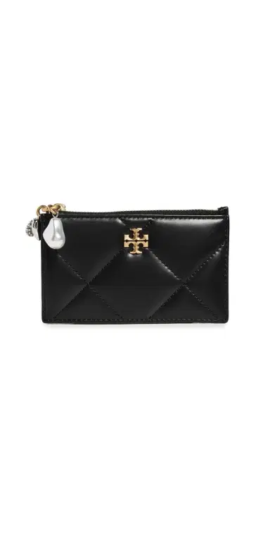 Tory Burch Kira Diamond Quilt Charm Zip Card Case Black One Size | Thumbnail 1