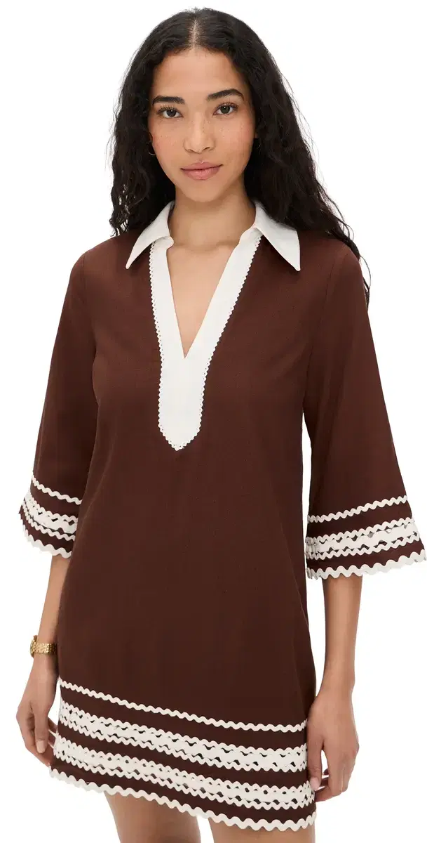 Color Block Shirt ini Dress Brown