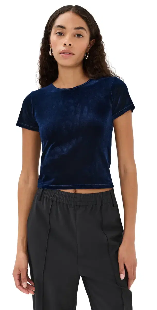 LE BOP Eloise Velvet Crop Tee Navy