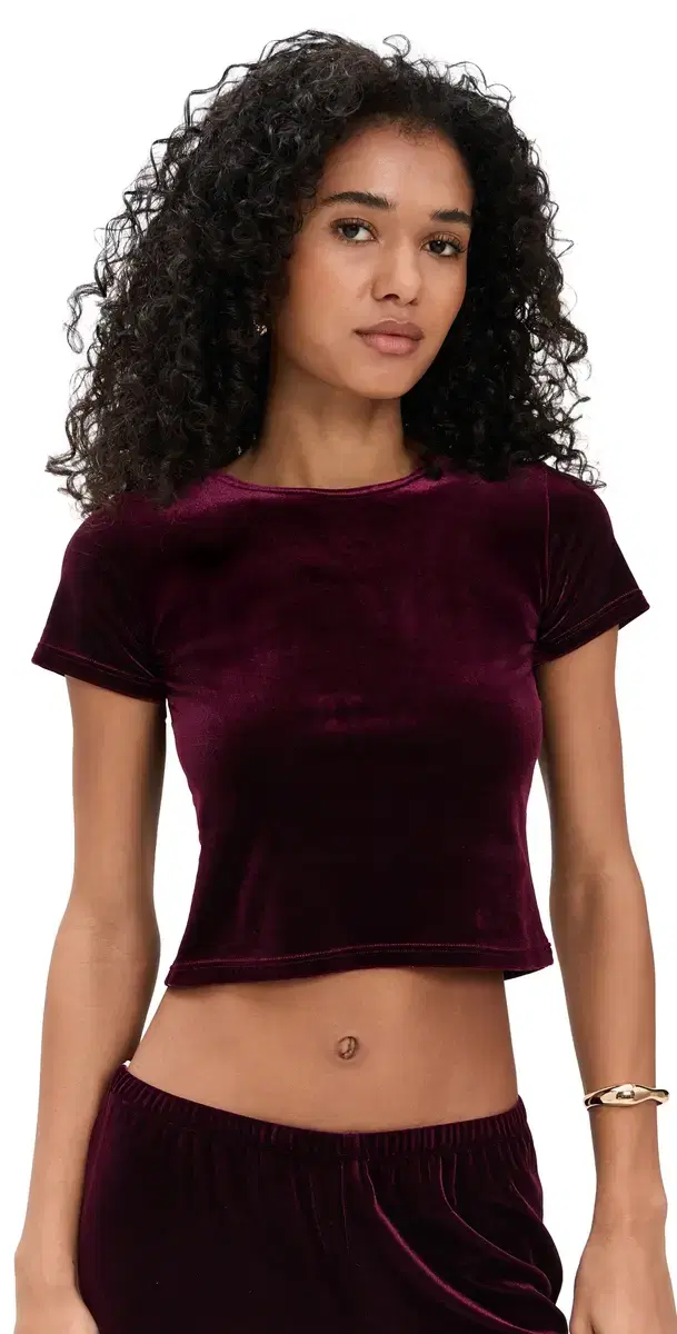 LE BOP Eloise Velvet Crop Tee Wine