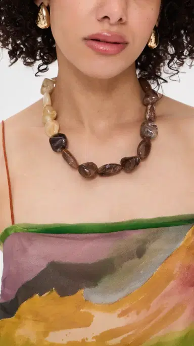By Adina Eden Brown Agate Beaded Necklace | Thumbnail 3