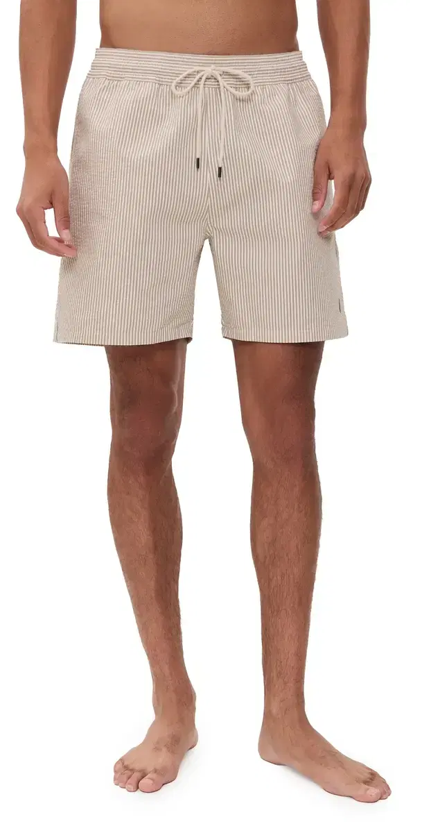 Traveler Seersucker Swim Trunks 6 Coastal Beige Seersucker