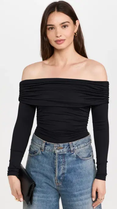 susana monaco Off Shoulder Gathered Top Black | Thumbnail 2