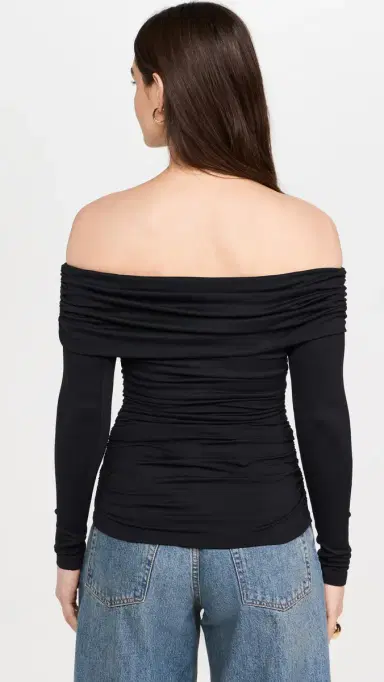 susana monaco Off Shoulder Gathered Top Black | Thumbnail 3