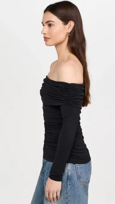 susana monaco Off Shoulder Gathered Top Black | Thumbnail 4
