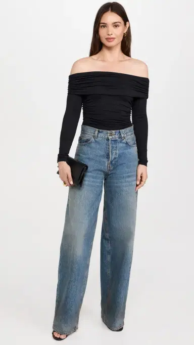 susana monaco Off Shoulder Gathered Top Black | Thumbnail 5