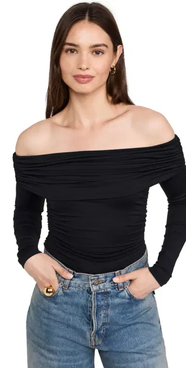 susana monaco Off Shoulder Gathered Top Black | Thumbnail 1