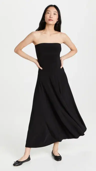 Norma Kamali Strapless Flared Dress To Midcalf Black | Thumbnail 2 Norma Kamali Strapless Flared Dress To Midcalf Black | Thumbnail 2