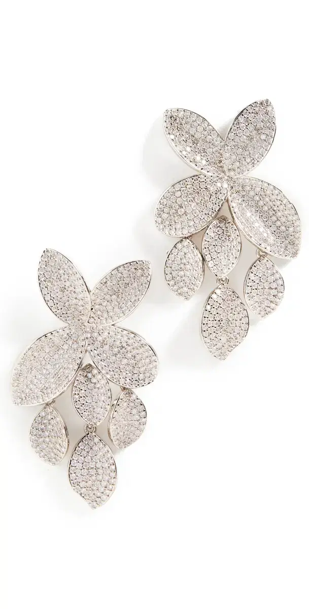 Pave Flower Drop Earrings White Gold One Size