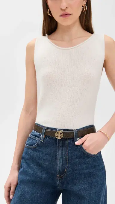 Tory Burch T Monogram Coated Canvas Miller Belt French Press/Gold S | Thumbnail 3