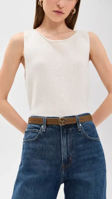 Tory Burch T Monogram Coated Canvas Miller Belt French Press/Gold S | Thumbnail 4
