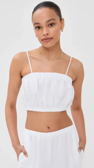LE BOP Camille Cropped Linen Top White | Thumbnail 2