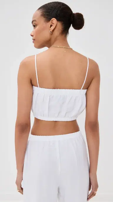 LE BOP Camille Cropped Linen Top White | Thumbnail 3