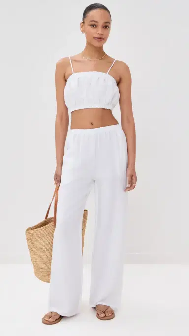 LE BOP Camille Cropped Linen Top White | Thumbnail 5