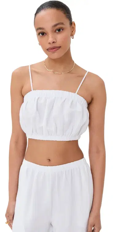 LE BOP Camille Cropped Linen Top White | Thumbnail 1