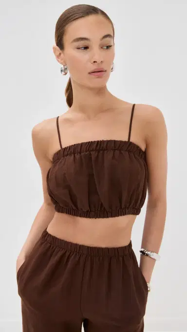 LE BOP Camille Cropped Linen Top Chocolate L | Thumbnail 2