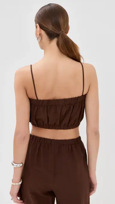 LE BOP Camille Cropped Linen Top Chocolate L | Thumbnail 3