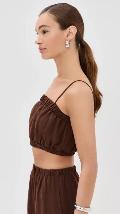 LE BOP Camille Cropped Linen Top Chocolate L | Thumbnail 4