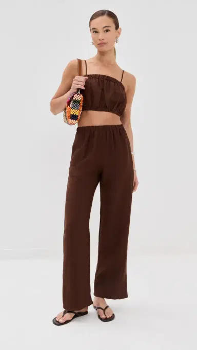 LE BOP Camille Cropped Linen Top Chocolate L | Thumbnail 5