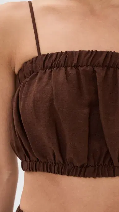 LE BOP Camille Cropped Linen Top Chocolate L | Thumbnail 6