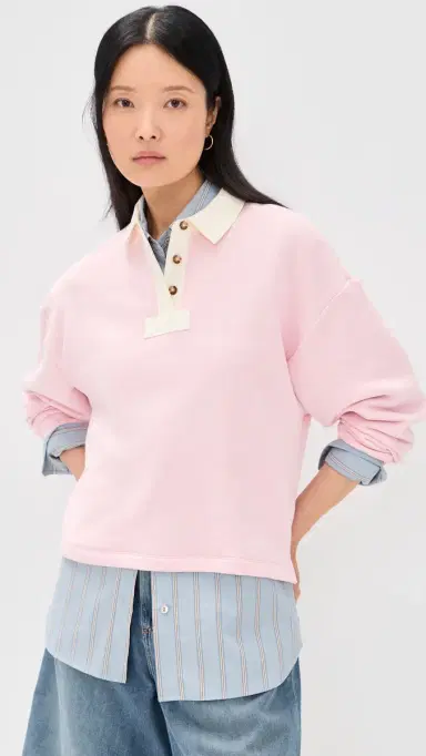 rag & bone Vintage Terry Oversized Polo Sweatshirt Peony | Thumbnail 2 rag & bone Vintage Terry Oversized Polo Sweatshirt Peony | Thumbnail 2