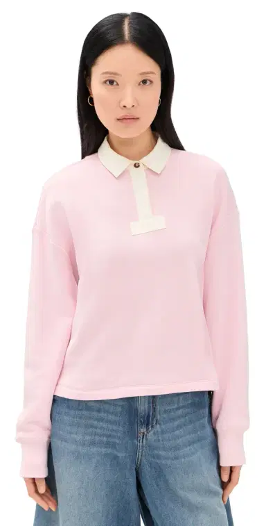 rag & bone Vintage Terry Oversized Polo Sweatshirt Peony | Thumbnail 1 rag & bone Vintage Terry Oversized Polo Sweatshirt Peony | Thumbnail 1