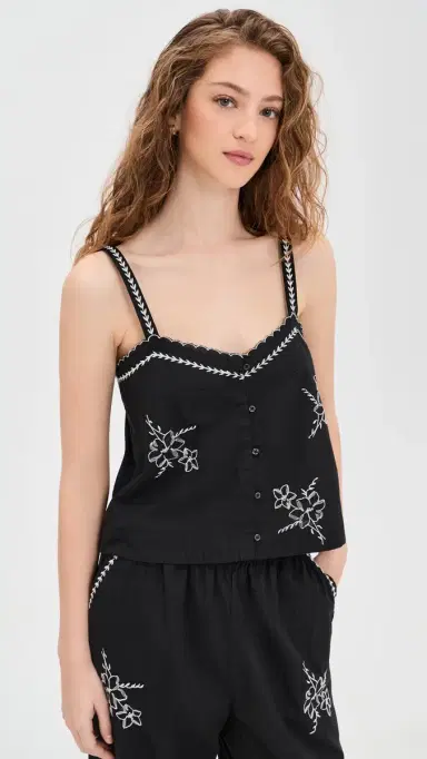 The Great. The Weekend Tank with Hanky Embroidery Black | Thumbnail 2