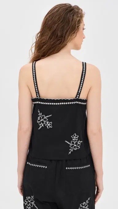 The Great. The Weekend Tank with Hanky Embroidery Black | Thumbnail 3