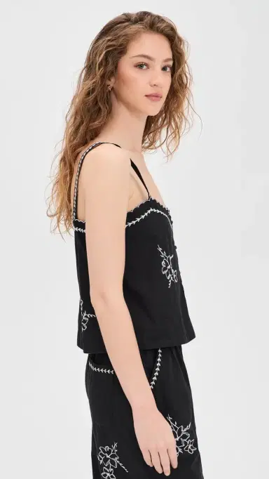 The Great. The Weekend Tank with Hanky Embroidery Black | Thumbnail 4