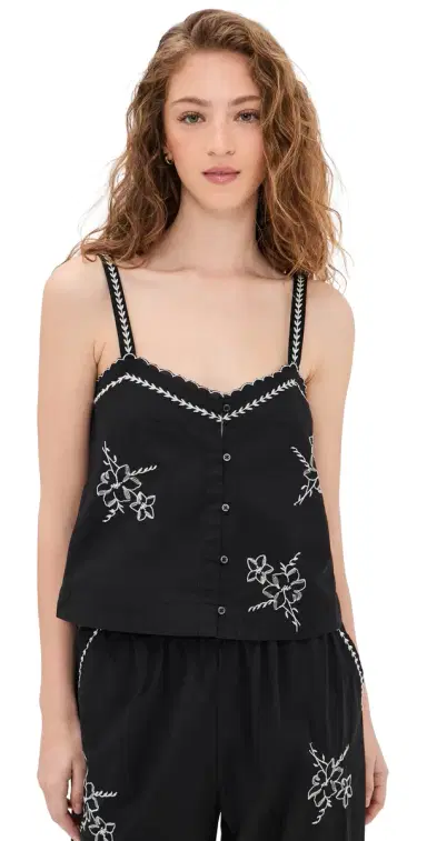 The Great. The Weekend Tank with Hanky Embroidery Black | Thumbnail 1