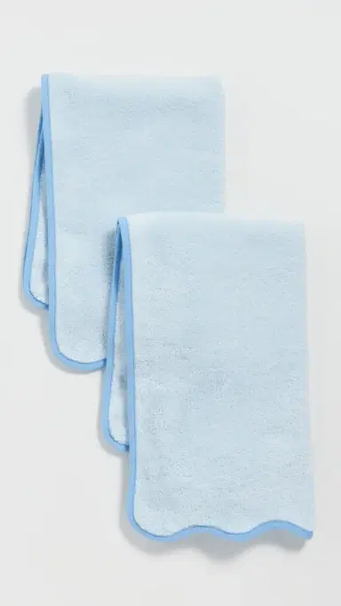 Weezie Scallop Hand Towels 2 Pack French Blue on Light Blue One Size | Thumbnail 2