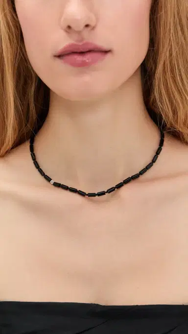AGMES Vallen Necklace Sterling Silver/Onyx One Size | Thumbnail 3