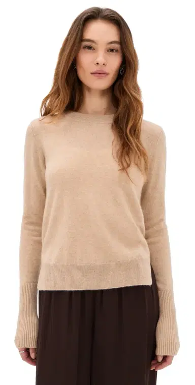 La Ligne Solid Lean Lines Cashmere Sweater Tan | Thumbnail 1 La Ligne Solid Lean Lines Cashmere Sweater Tan | Thumbnail 1
