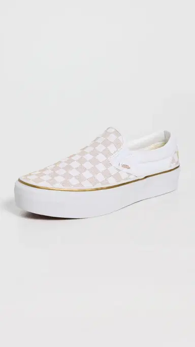 Vans Classic Slip On Platform Sneakers Metallic Checkerboard Gold | Thumbnail 2